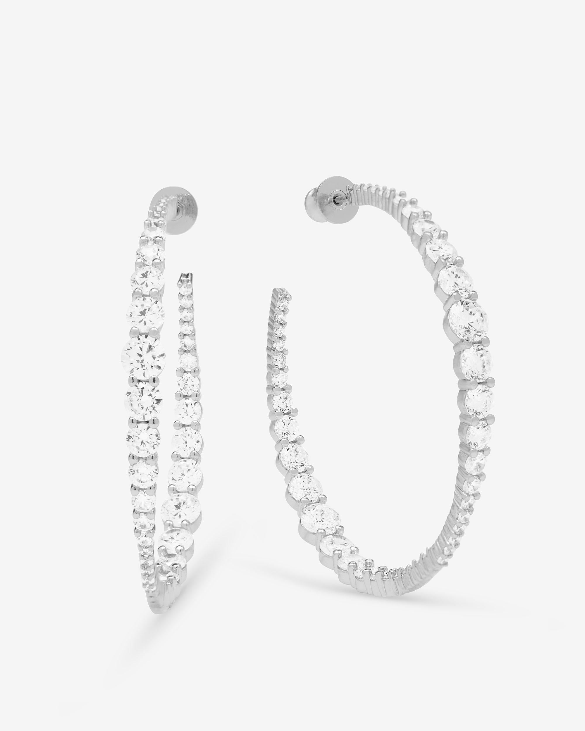 "Oh She Fancy" Graduated Hoops 2" - Silver|White Diamondettes