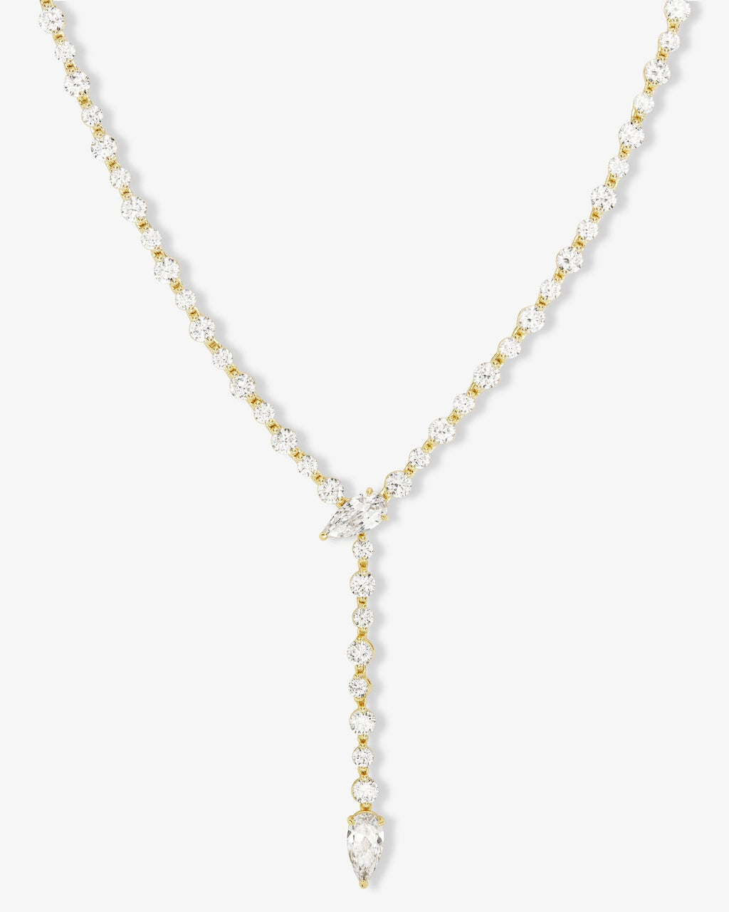 She's Arrived Lariat Tennis Necklace 16" - Gold|White Diamondettes