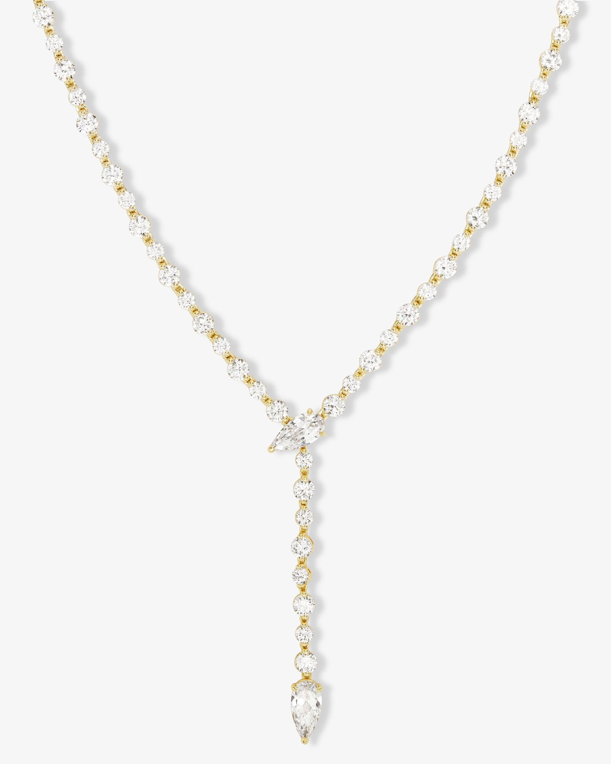 She's Arrived Lariat Tennis Necklace 18" - Gold|White Diamondettes