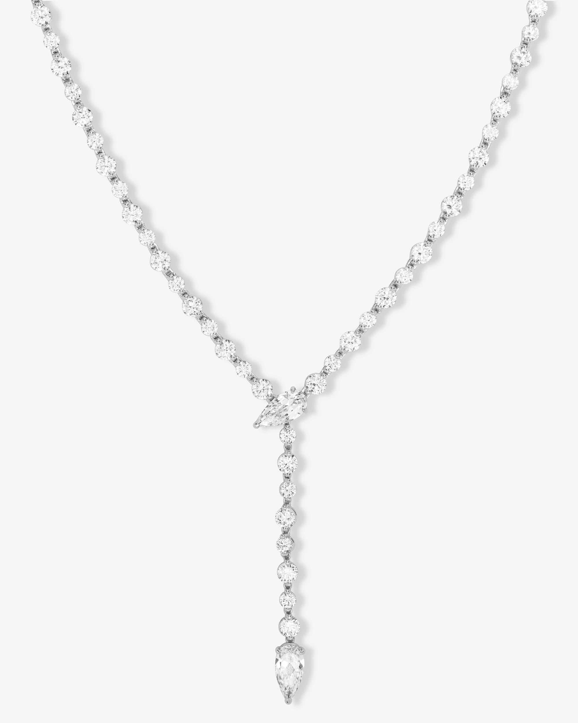 She's Arrived Lariat Tennis Necklace 16" - Silver|White Diamondettes