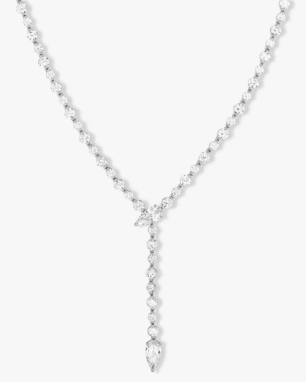 She's Arrived Lariat Tennis Necklace 18" - Silver|White Diamondettes
