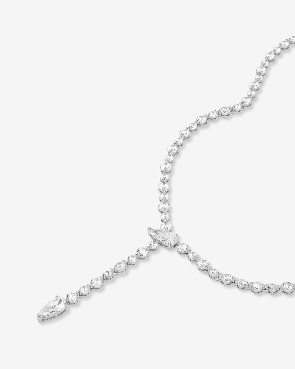 She's Arrived Lariat Tennis Necklace 18" - Silver|White Diamondettes