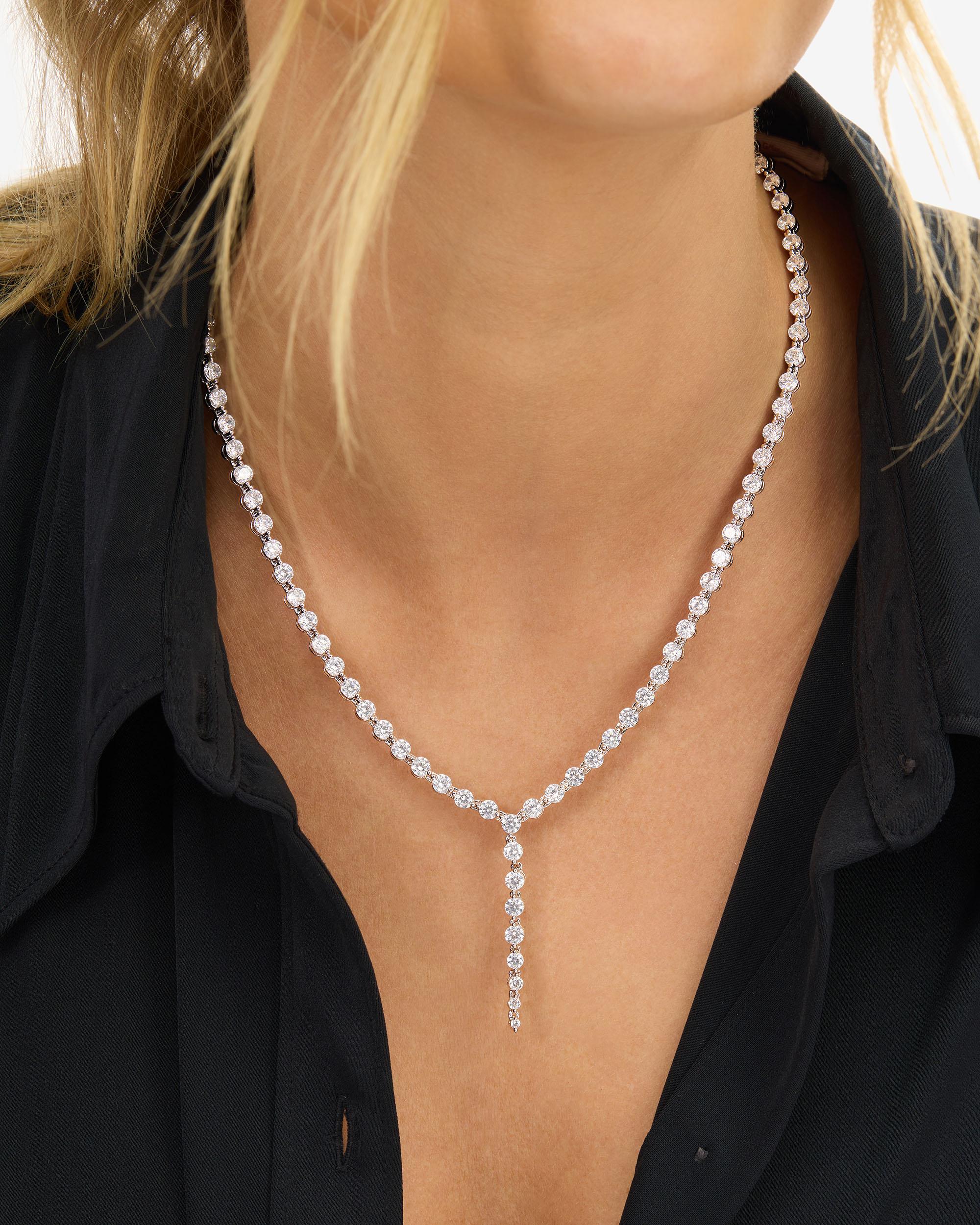 She's an Icon Lariat Tennis Necklace 18" - Silver|White Diamondettes