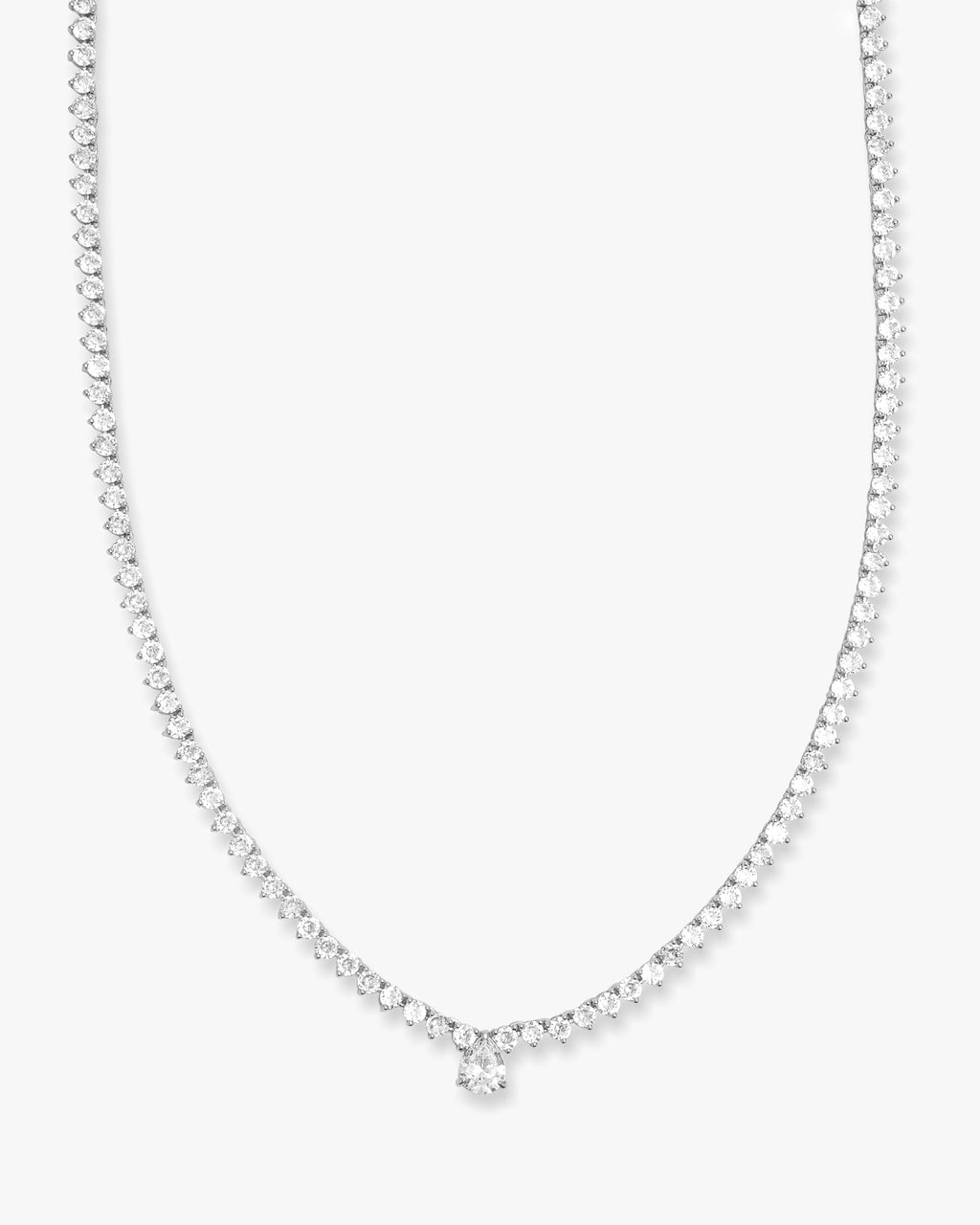 Not Your Basic Teardop Tennis Necklace 16" - Silver|White Diamondettes