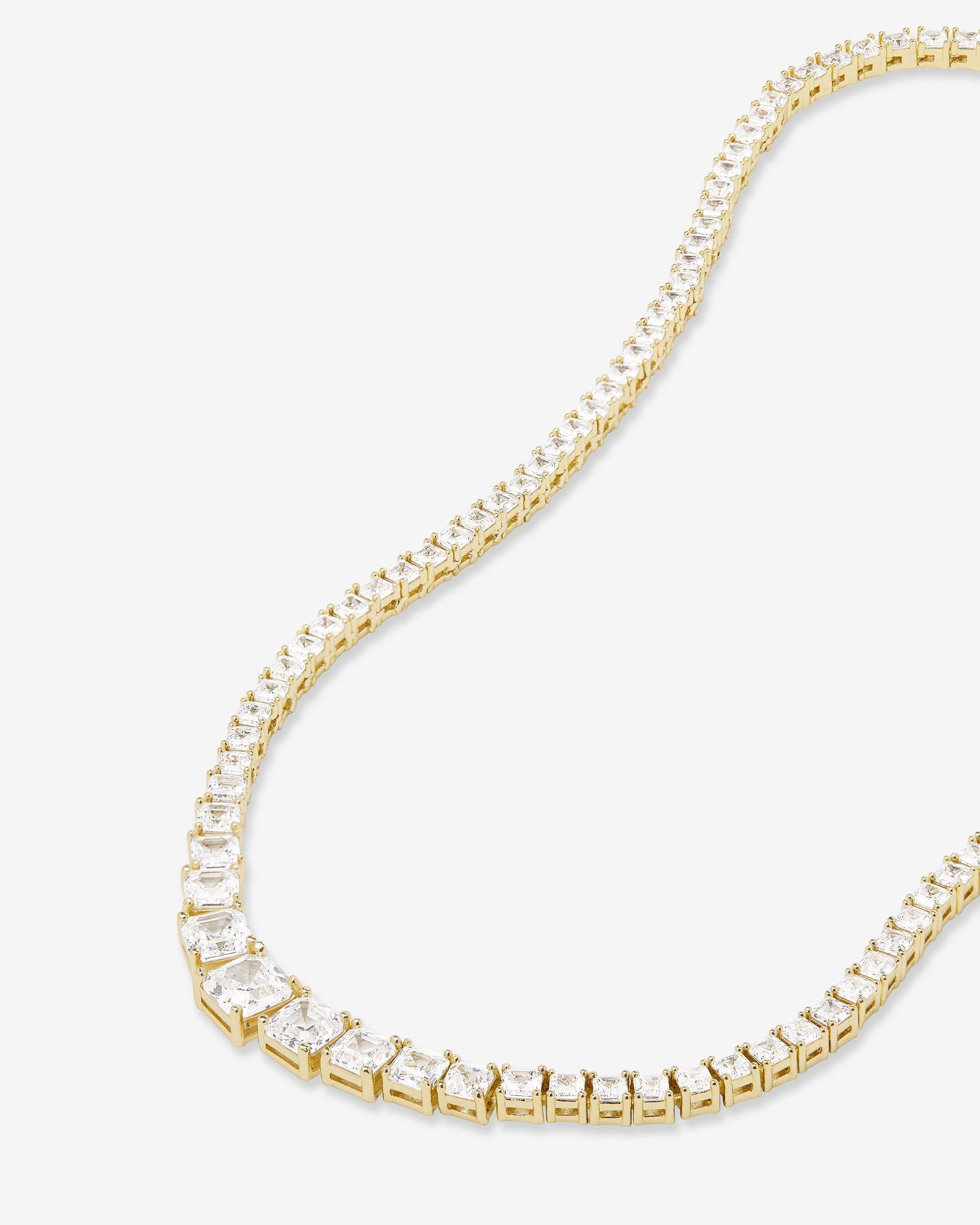 The Queen's Graduated Tennis Necklace 16" - Gold|White Diamondettes