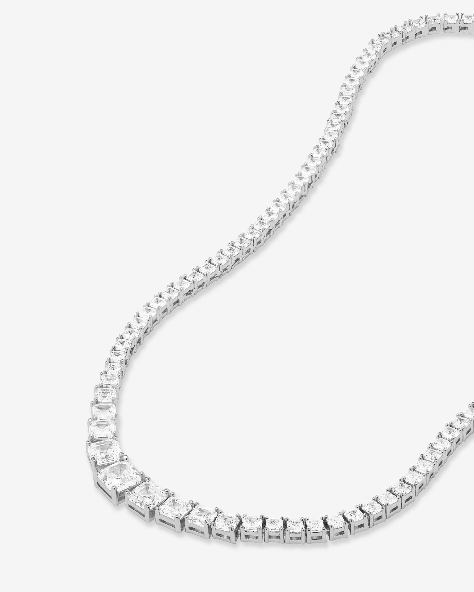 The Queen's Graduated Tennis Necklace 18" - Silver|White Diamondettes