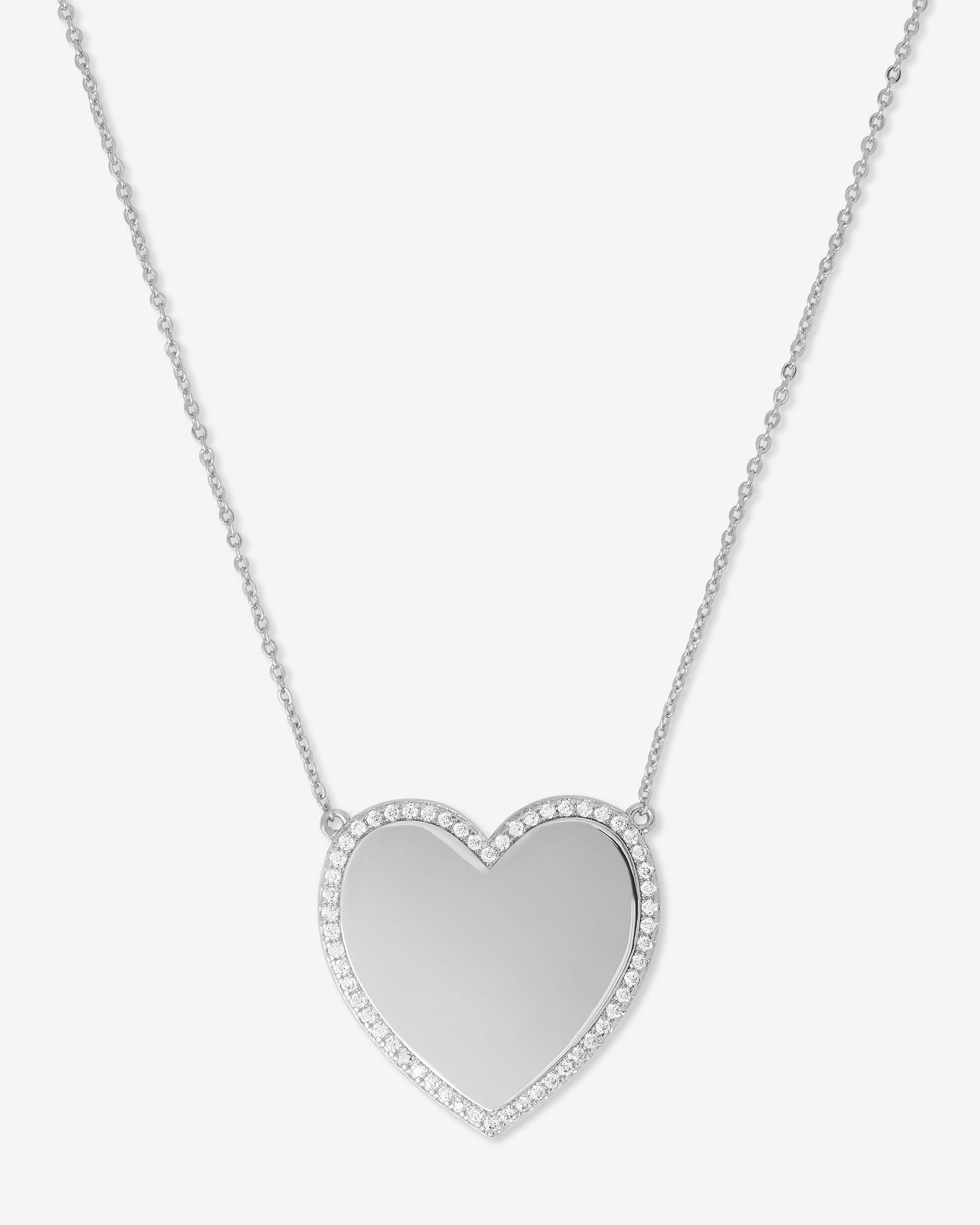 XL You Have My Heart Pavé Necklace 15" - Silver|White Diamondettes