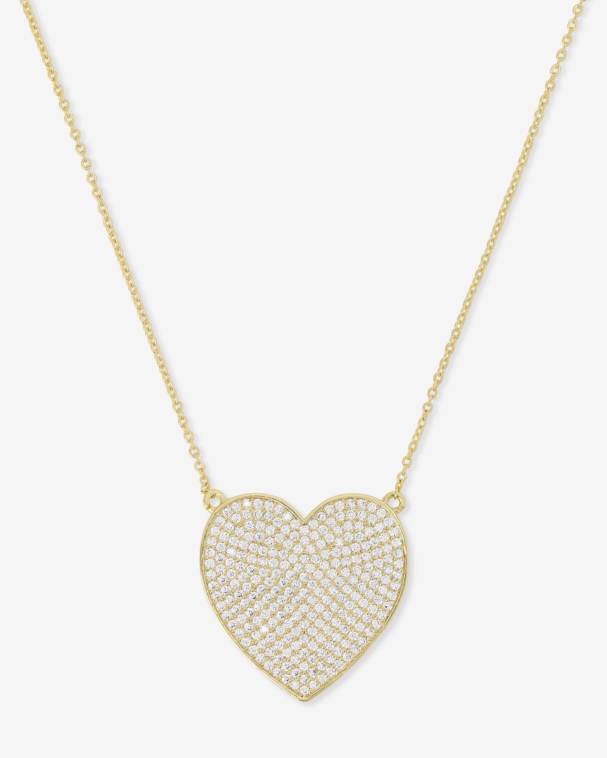 XL You Have My Whole Heart Pavé Necklace 15" - Gold|White Diamondettes