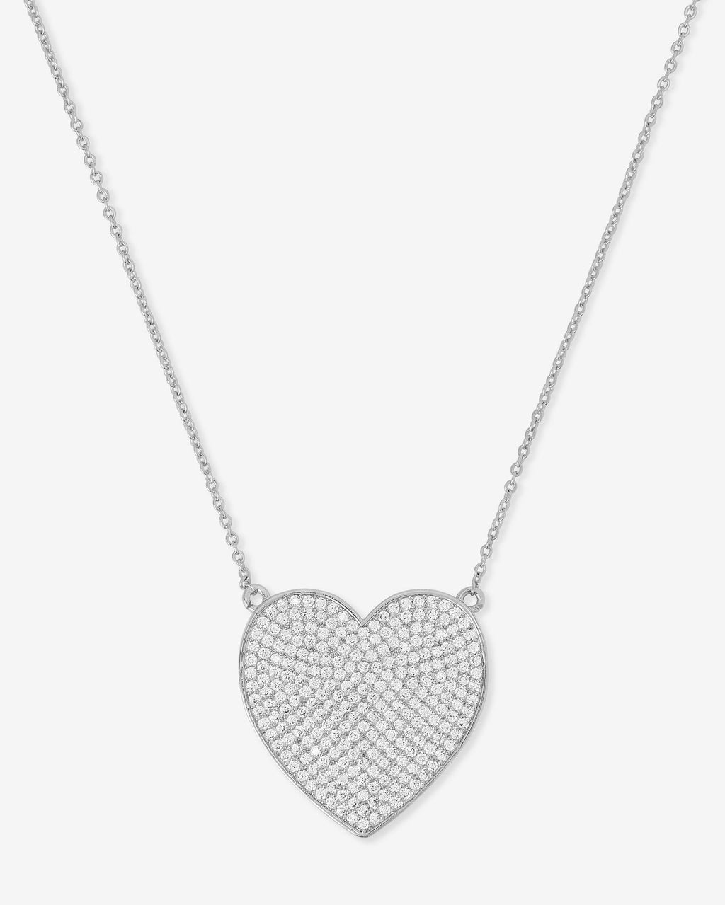 XL You Have My Whole Heart Pavé Necklace 15" - Silver|White Diamondettes